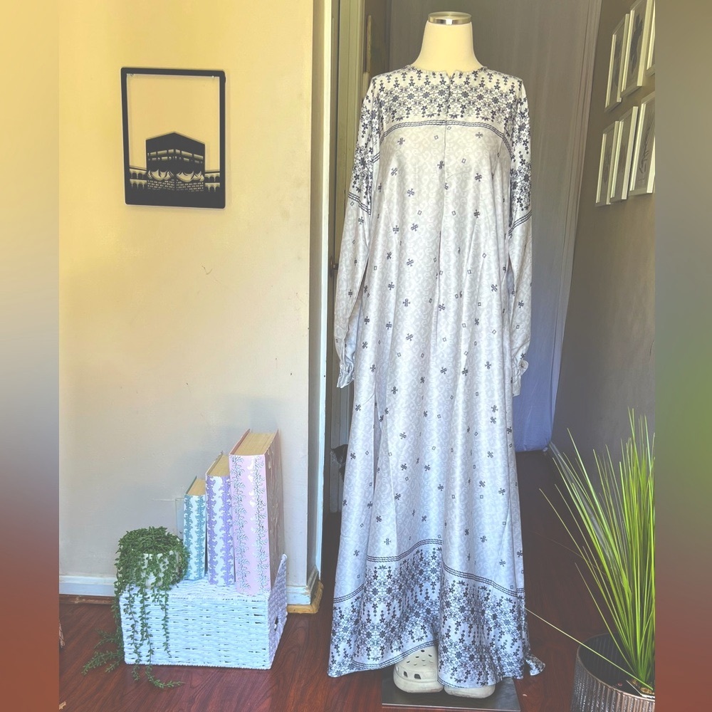 Blue Casual Bishop Sleeve Long Dress